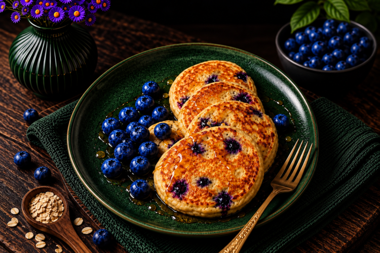 moody blueberry pancake breakfast